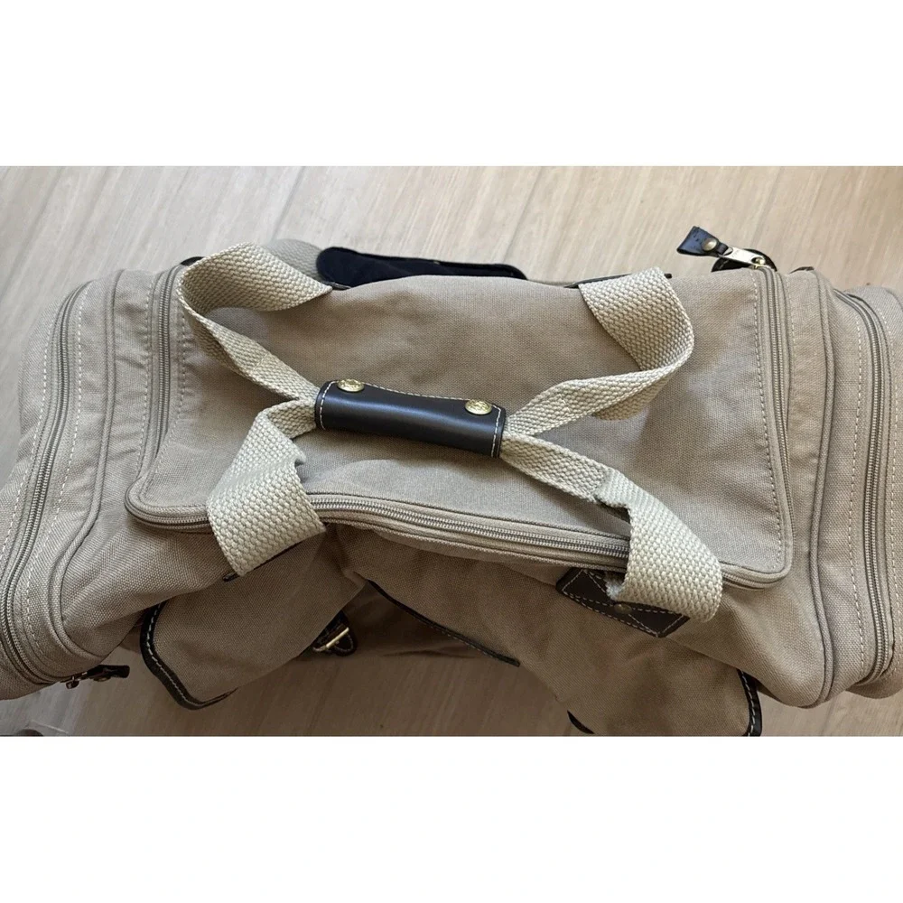 Vintage Eddie Bauer Duffle Bag Canvas Leather Trim Ford Travel Utility Weekender
